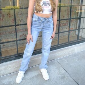 Princess Polly Light Blue Criss Cross Women's Jeans